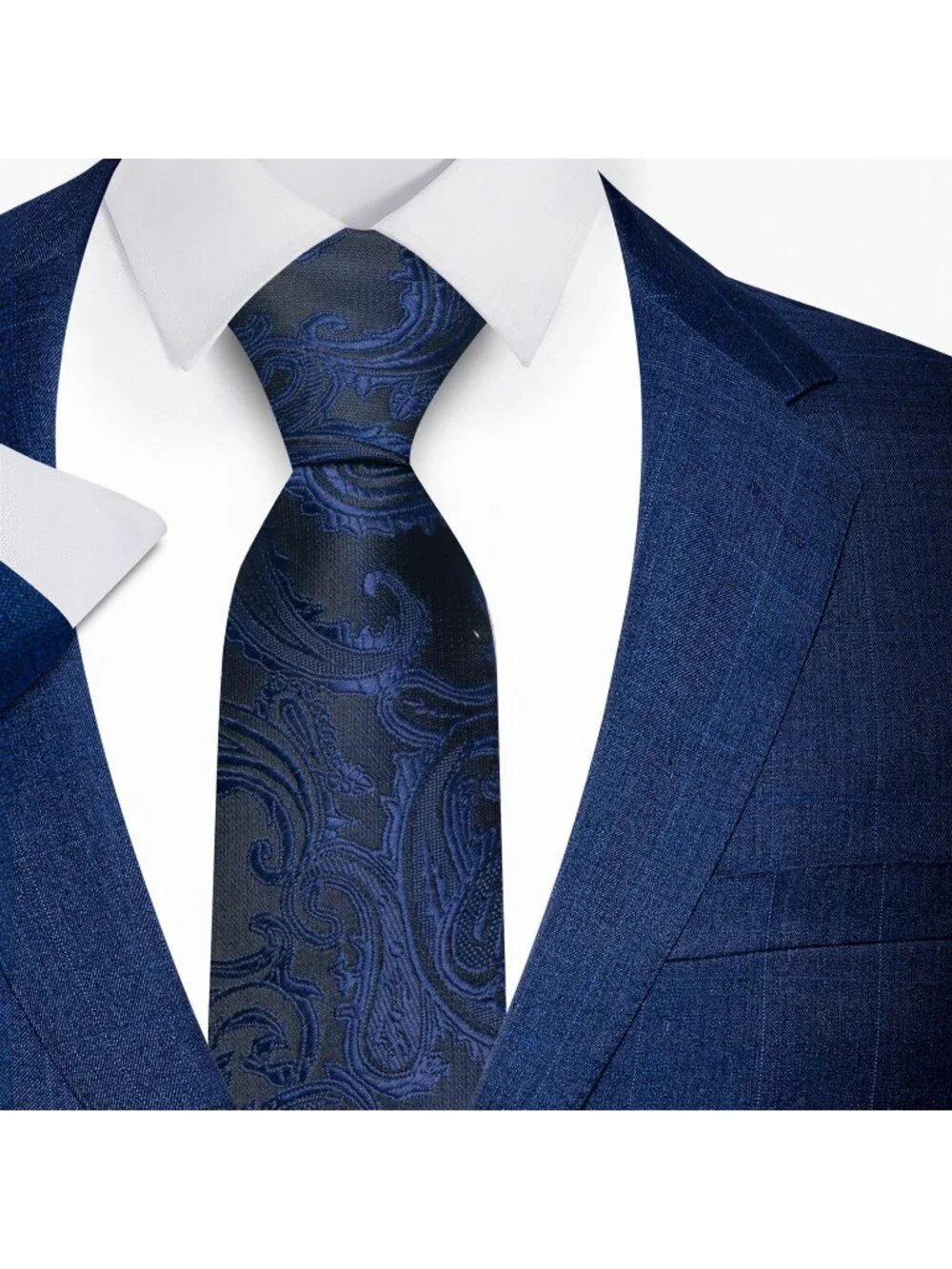 Men's Blue Black 100% Microfiber Paisley Formal Jacquard Necktie For Business